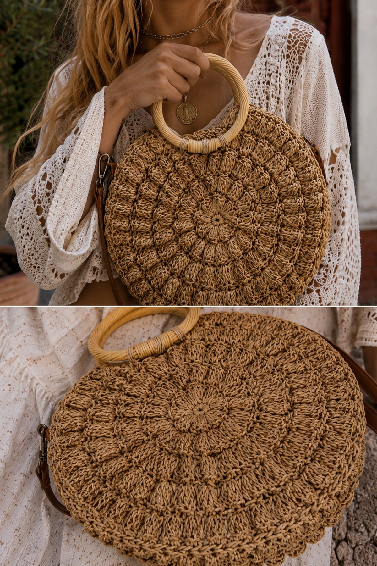 Solea™ Handwoven Doğal Örgü Bohem Omuz Çantası