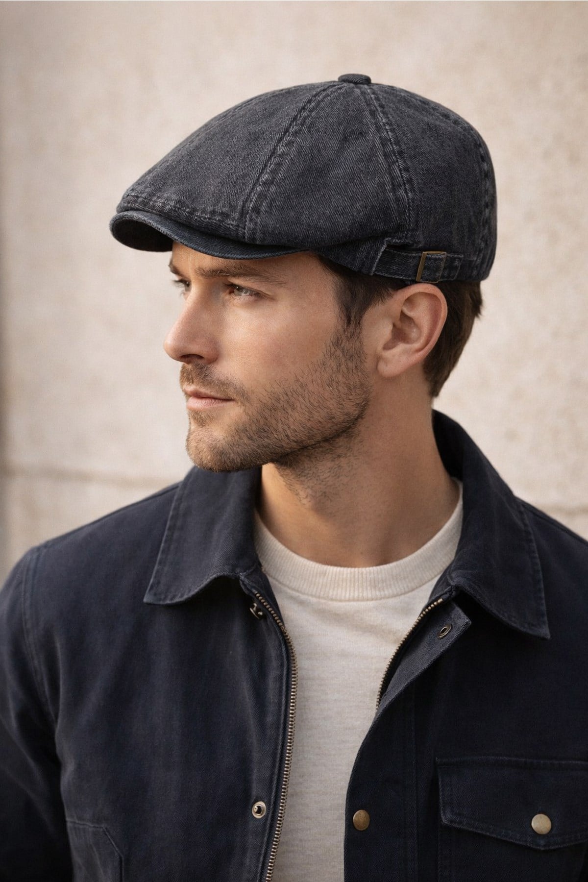 Stonewash Flat Cap Şapka – Ayarlanabilir Tokalı Newsboy Cap - Vintage Coal