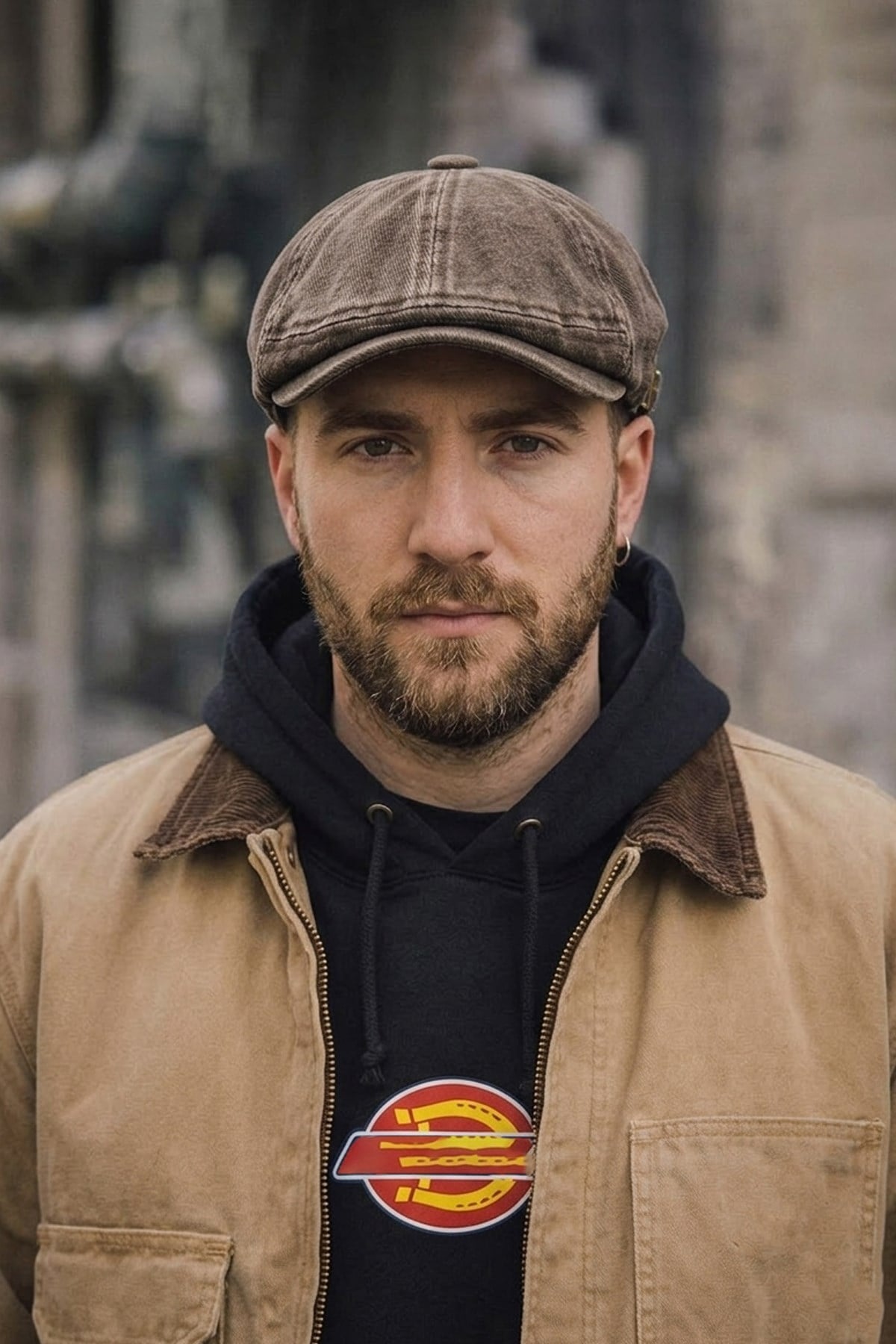 Stonewash Flat Cap Şapka – Ayarlanabilir Tokalı Newsboy Cap - Rustic Oak