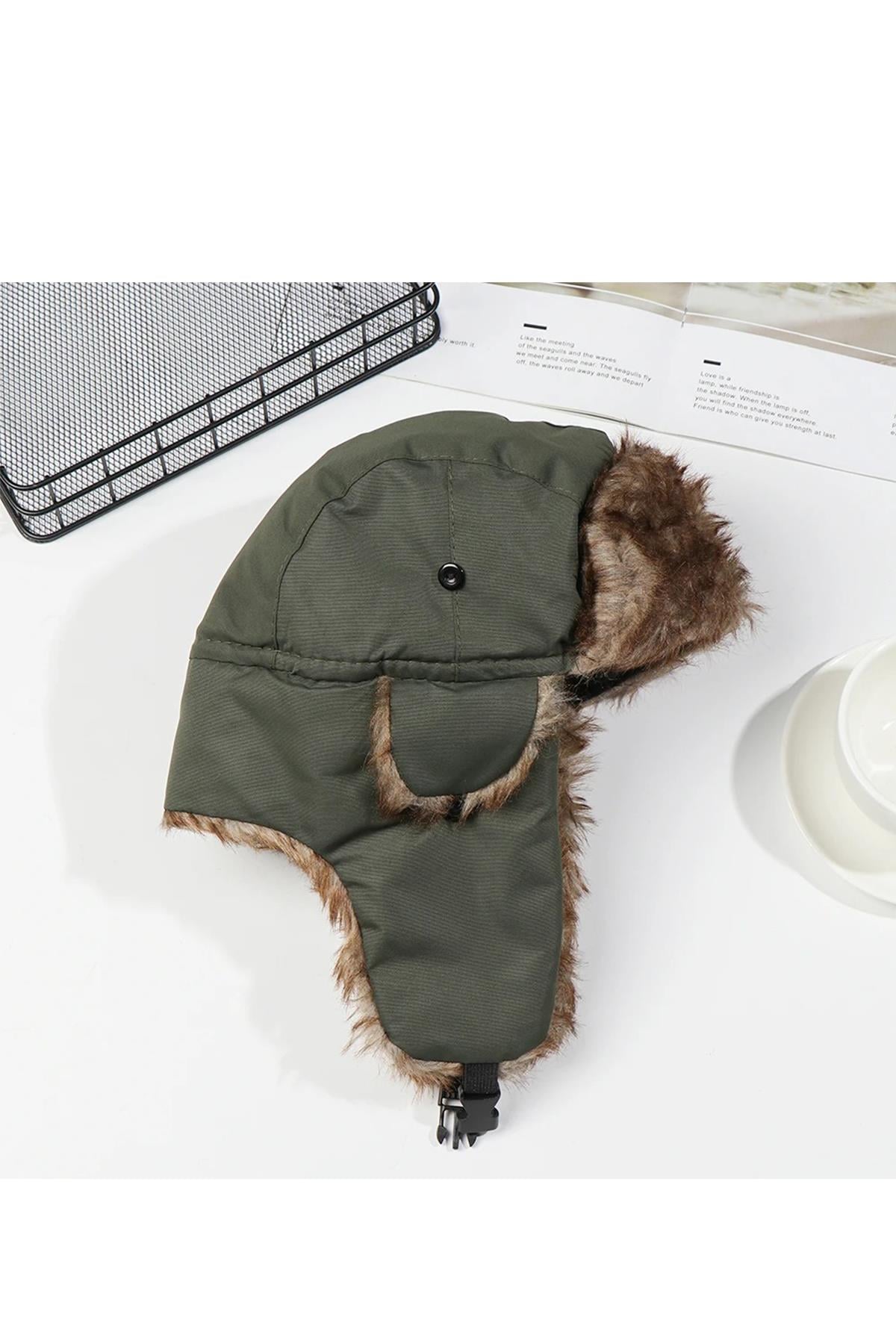 Unisex Çocuk Sıcak Kürklü Bere Kışlık Kulaklı Kayak Şapkası 52Cm