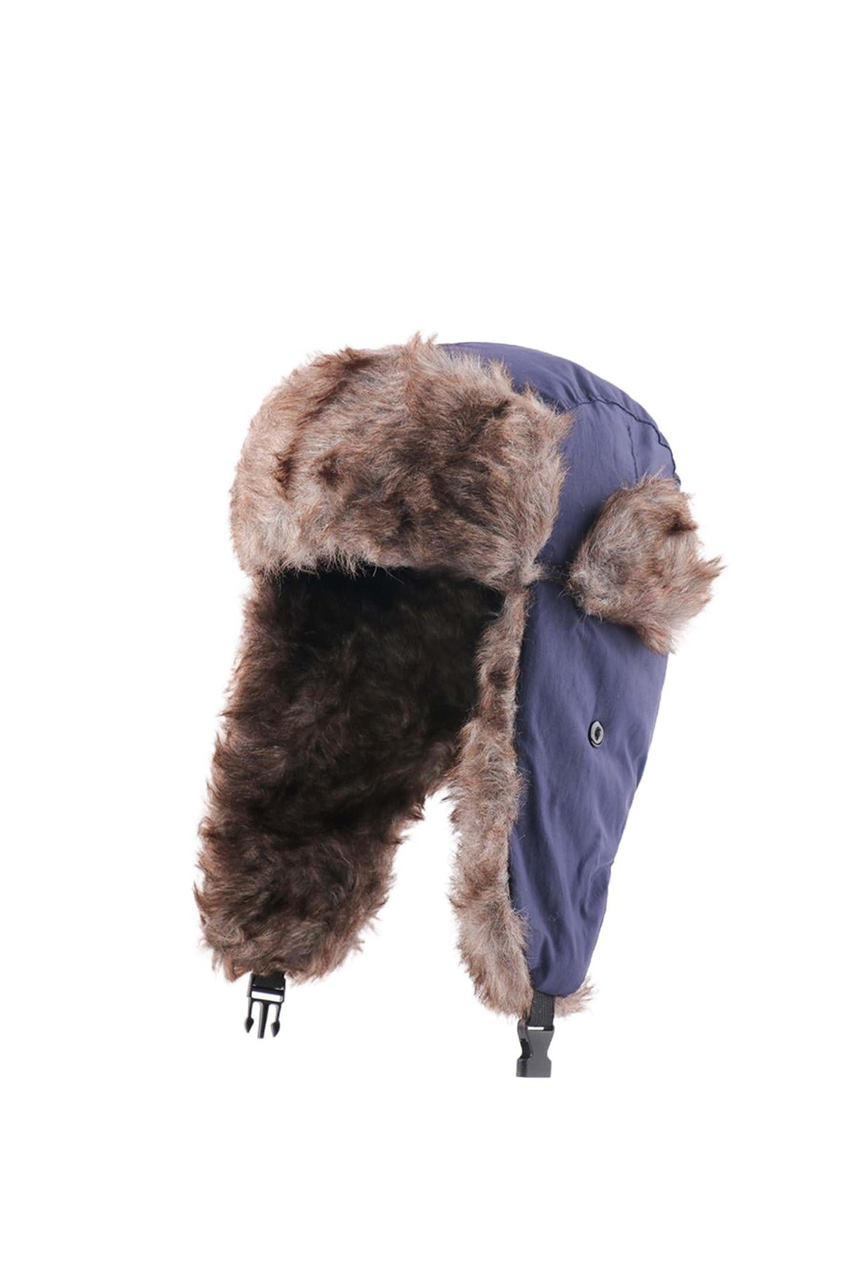 Unisex Çocuk Sıcak Kürklü Bere Kışlık Kulaklı Kayak Şapkası 52Cm