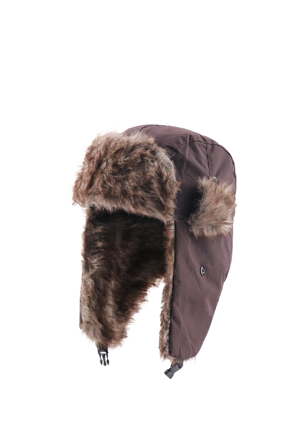 Unisex Çocuk Sıcak Kürklü Bere Kışlık Kulaklı Kayak Şapkası 52Cm