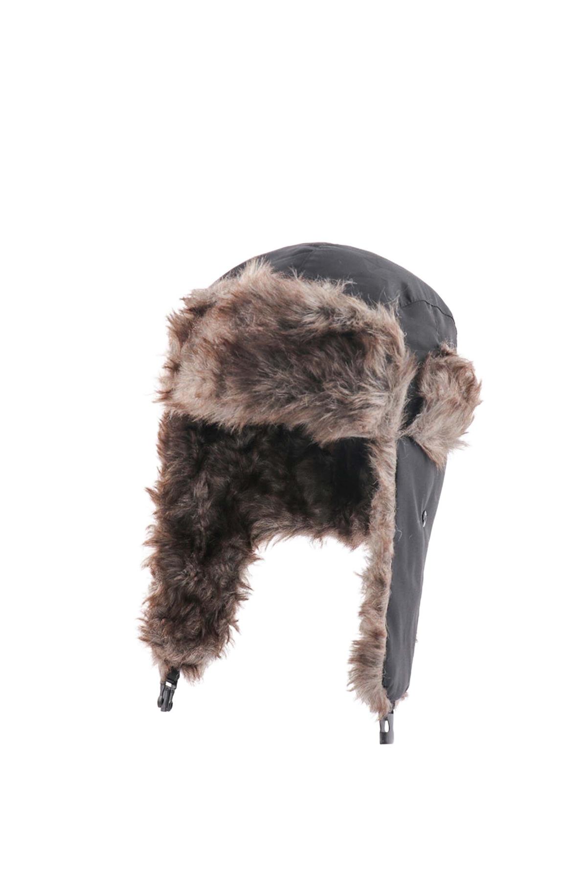 Unisex Çocuk Sıcak Kürklü Bere Kışlık Kulaklı Kayak Şapkası 52Cm