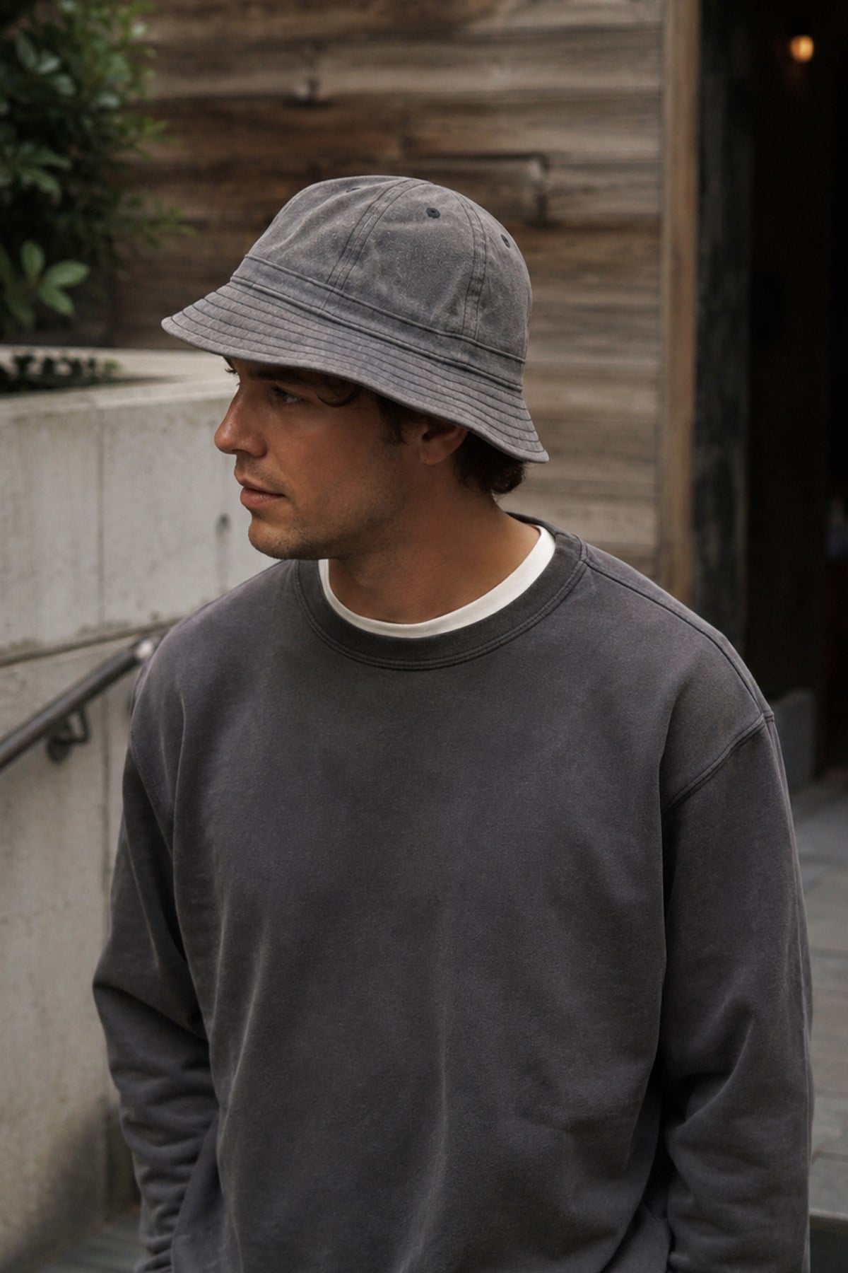 Külah Unisex Washed Grey Bucket Şapka Pamuklu Balıkçı Şapkası KLH7603