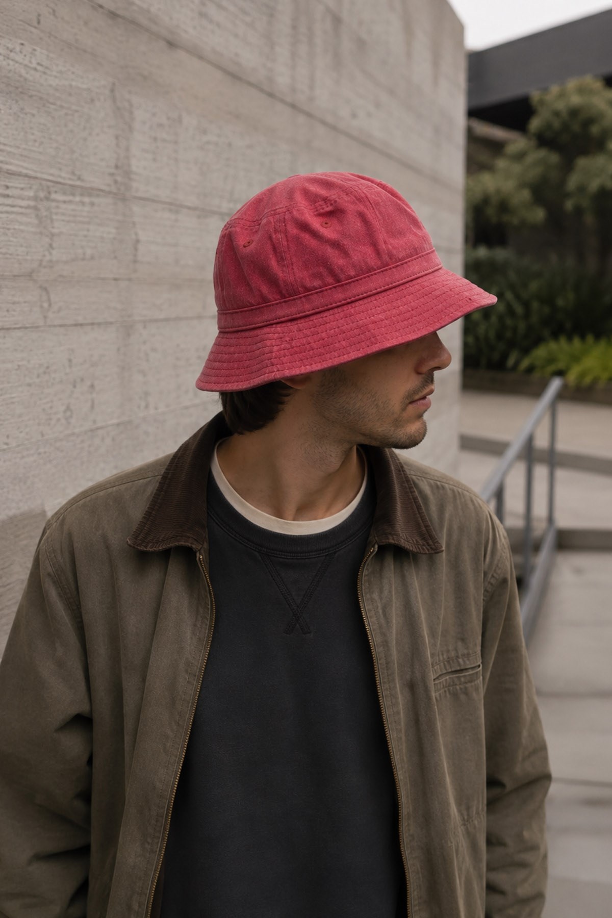Unisex Washed Red Bucket Şapka Pamuklu Balıkçı Şapkası
