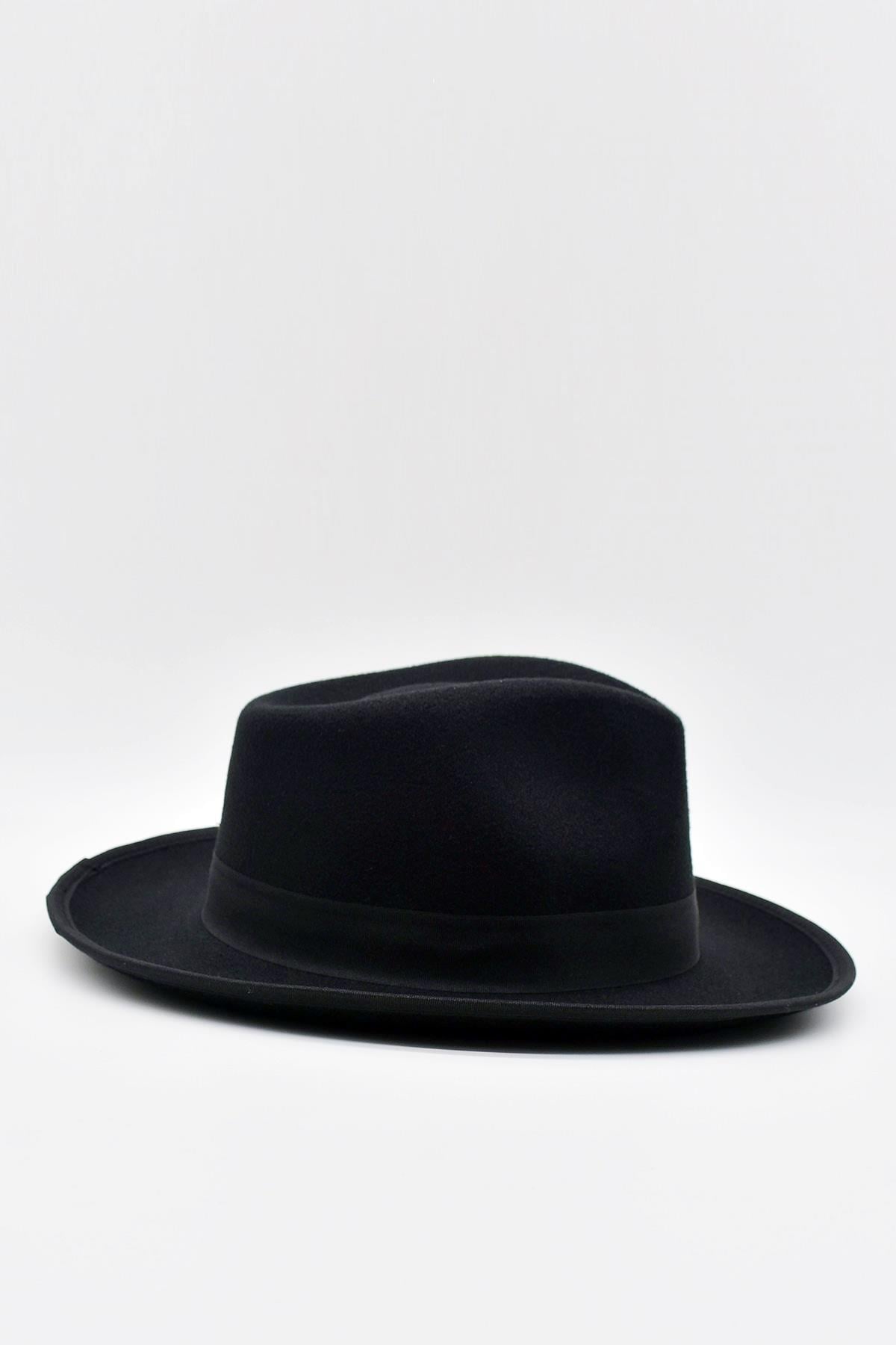 Erkek Fedora Fötr Şapka Panama İngiliz Trilby Kasket Siyah