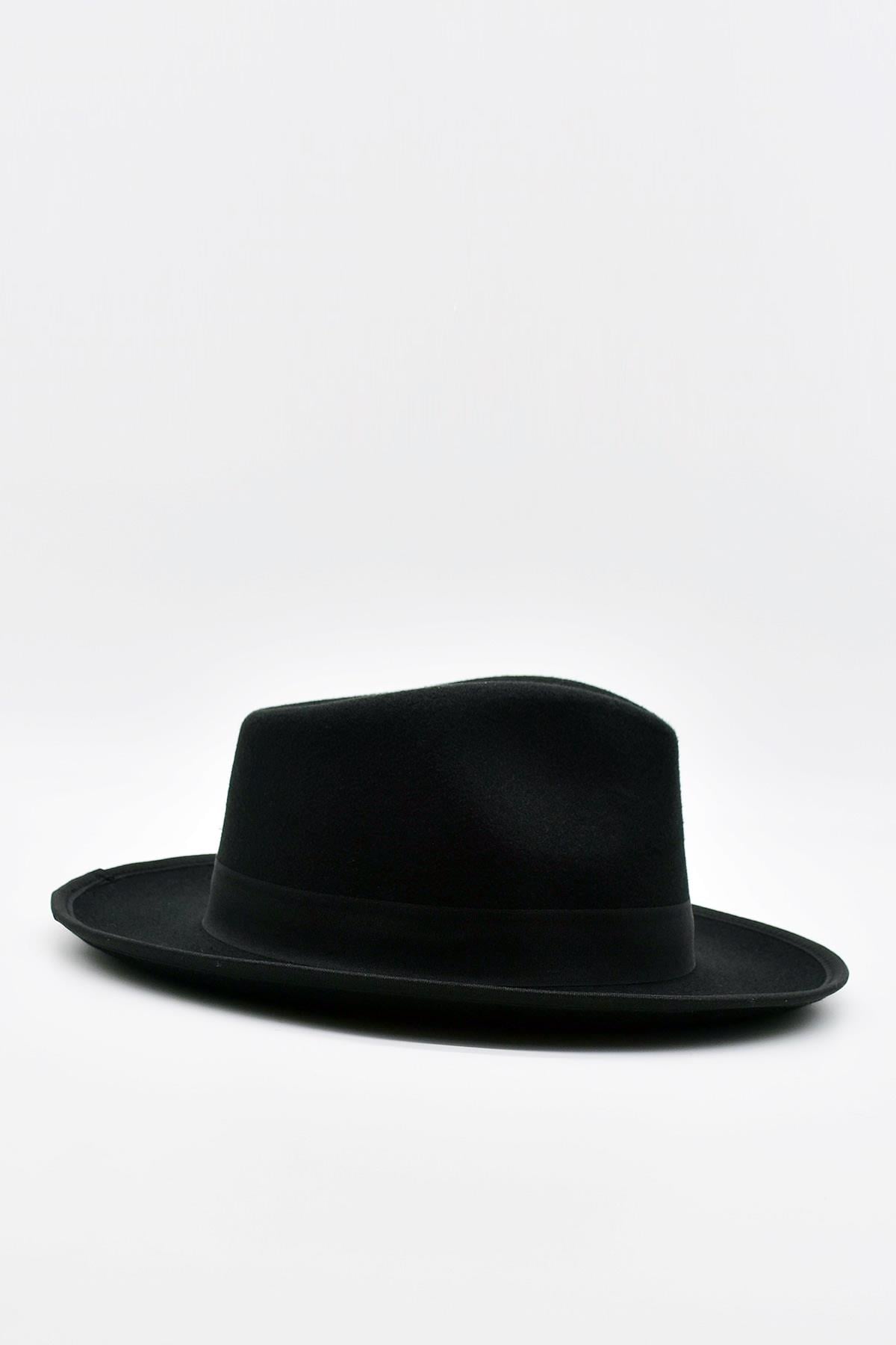 Erkek Fedora Fötr Şapka Panama İngiliz Trilby Kasket Siyah