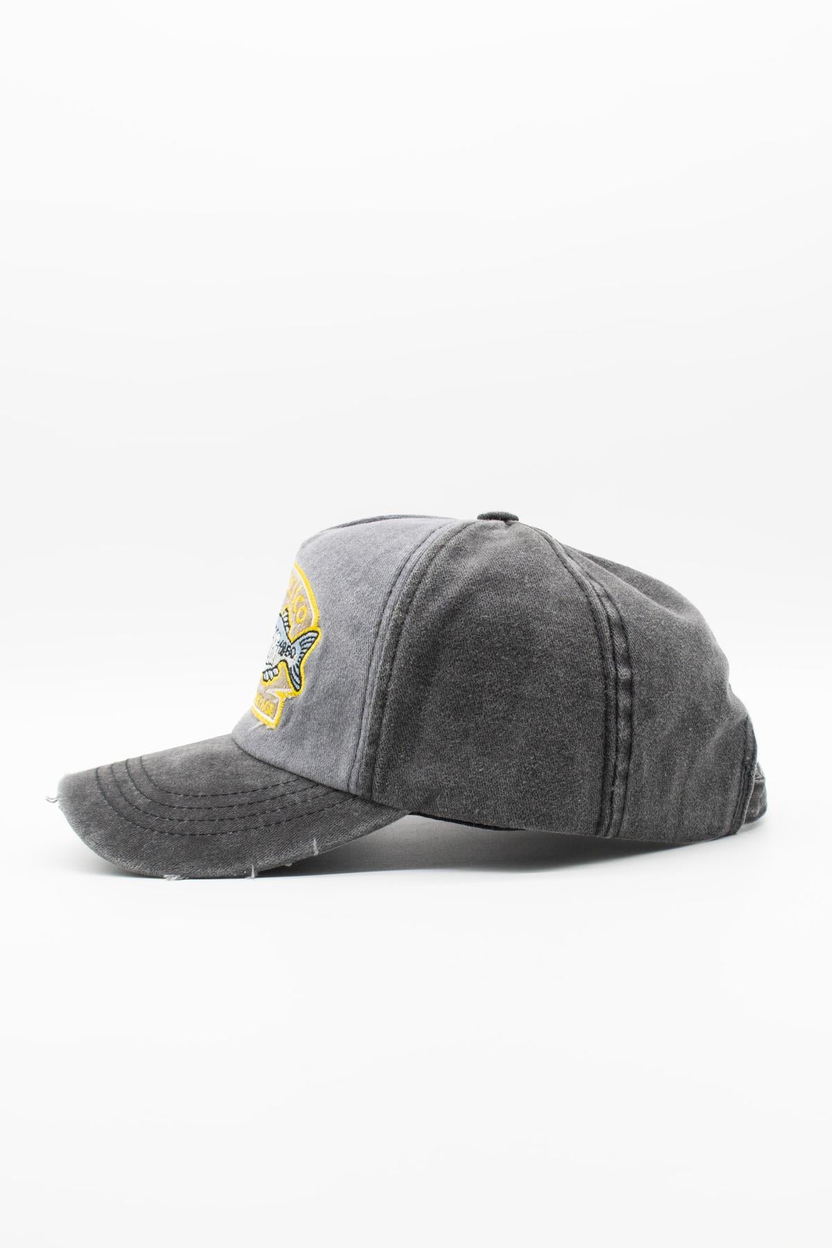 Eskitme Balık Logolu Denim Şapka | San Francisco Trucker Kep