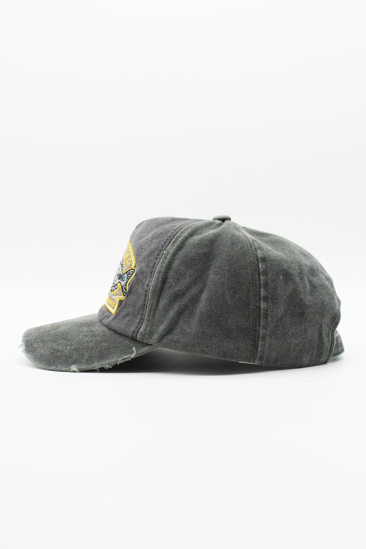 Vintage Eskitme Balık Logolu Denim Şapka | San Francisco Trucker Kep
