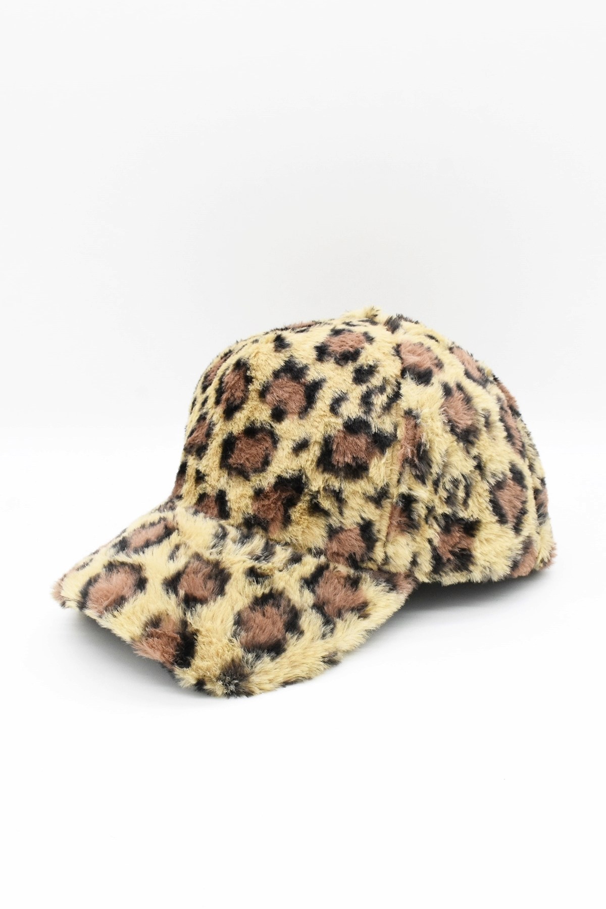 Yumuşak Dokulu Leopar Desenli Peluş / Kürk Kep Şapka