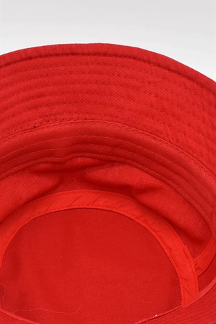 %100 Pamuk Kırmızı Kova Balıkçı Şapka Bucket Hat