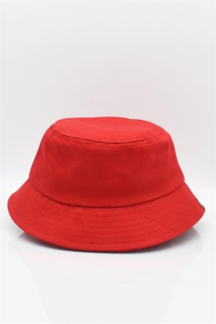 %100 Pamuk Kırmızı Kova Balıkçı Şapka Bucket Hat