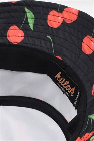 Kiraz Desenli Kova Balıkçı Şapka Bucket Hat-Siyah