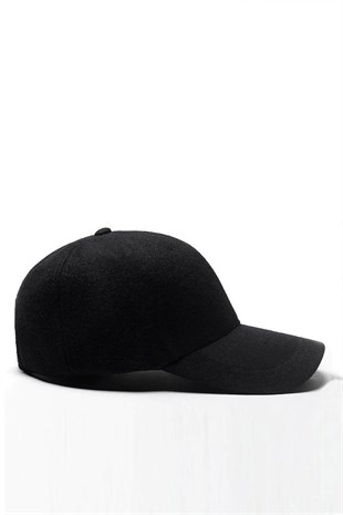 Erkek Beyzbol Şapkası Yün Kışlık Kep-Siyah