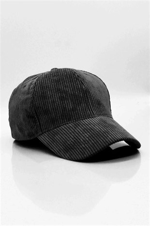 Womens Cord Hat Black Velcro Cap