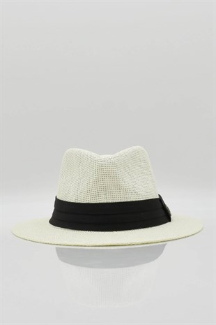 Külah Erkek Hasır Plaj Şapkası Yazlık Fötr - Beyaz KLH0758