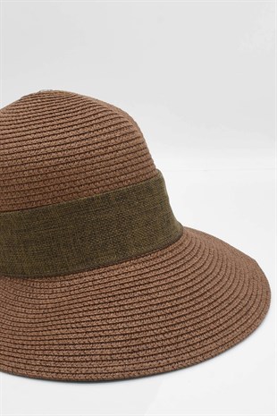 Womens Bow Detailed Brown Straw Hat