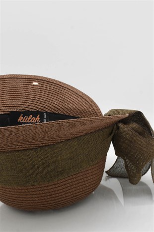 Womens Bow Detailed Brown Straw Hat