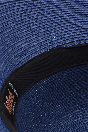 Womens Bow Detailed Navy Straw Hat