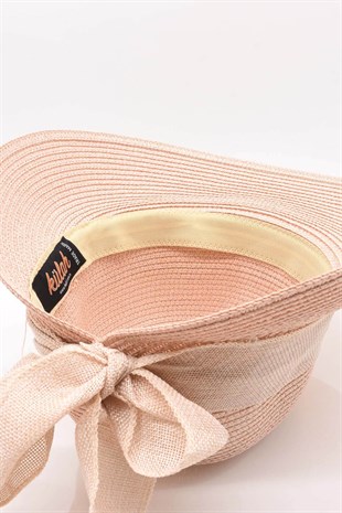 Womens Bow Detailed Powder Straw Hat
