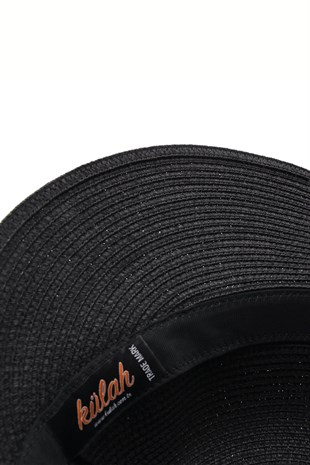 Womens Bow Detailed Black Straw Hat