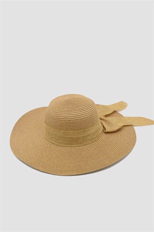 Kadın Geniş Siperli Camel Hasır Şapka