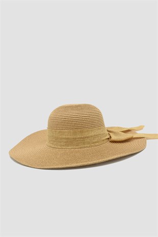 Kadın Geniş Siperli Camel Hasır Şapka