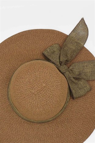 Kadın Geniş Siperli Kahve Hasır Şapka