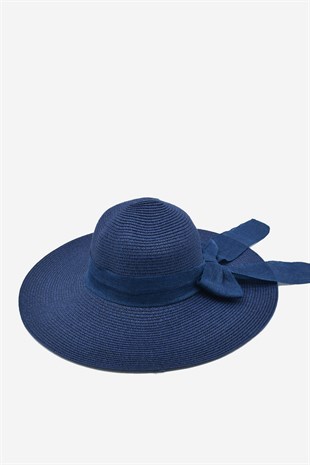 Kadın Geniş Siperli Lacivert Hasır Şapka