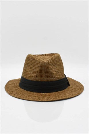 Womens Straw Beach Hat - Camel