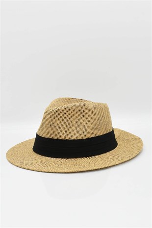 Kadın Hasır Plaj Şapkası - Koyu Bej