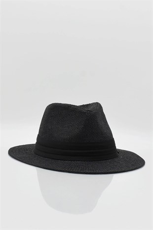Womens Straw Beach Hat - Black