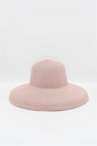 Kadın Kenarları Dalgalı Trend Pudra Hasır Şapka