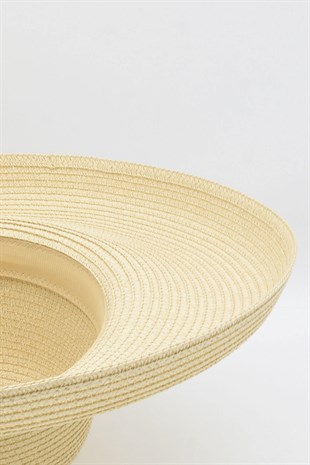 Kadın Kenarları Dalgalı Trend Bej Hasır Şapka