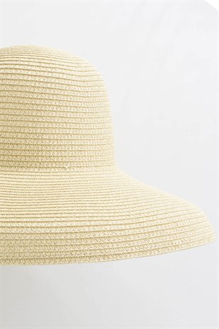 Kadın Kenarları Dalgalı Trend Bej Hasır Şapka