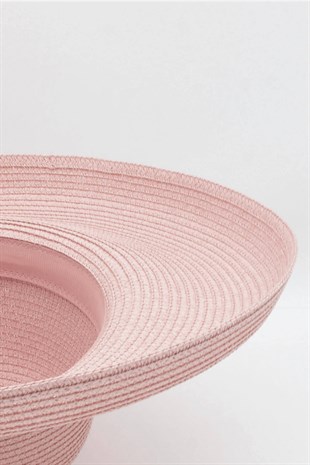 Kadın Kenarları Dalgalı Trend Pudra Hasır Şapka