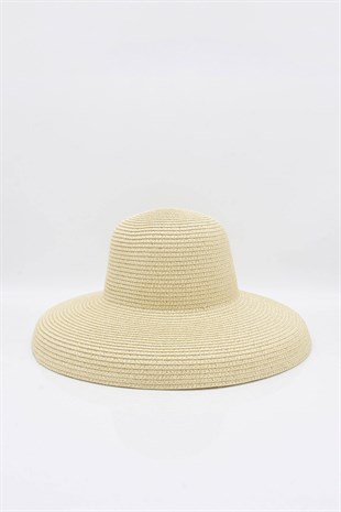 Kadın Kenarları Dalgalı Trend Bej Hasır Şapka