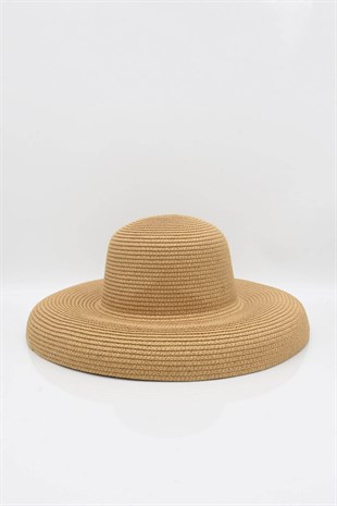 Kadın Kenarları Dalgalı Trend Camel Hasır Şapka