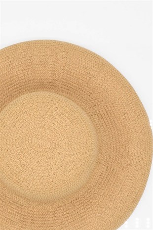 Kadın Kenarları Dalgalı Trend Camel Hasır Şapka