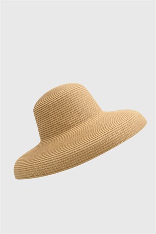 Kadın Kenarları Dalgalı Trend Camel Hasır Şapka