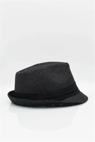 Womens Straw Fedora Hat - Black