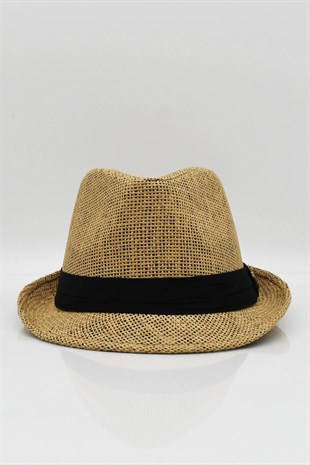Womens Straw Fedora Hat - Camel
