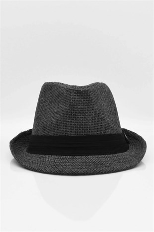 Womens Straw Fedora Hat - Black