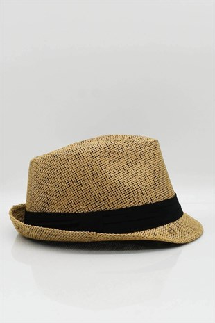Womens Straw Fedora Hat - Camel