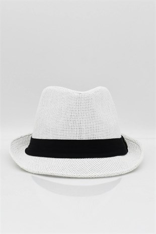 Womens Straw Fedora Hat - White