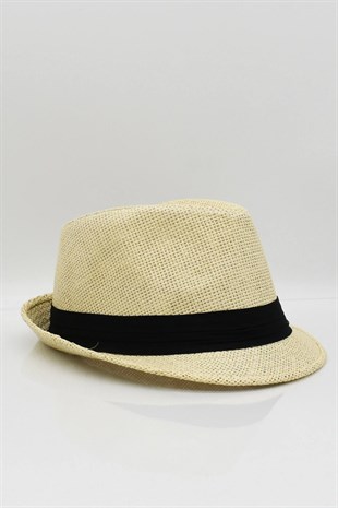 Womens Straw Fedora Hat - Beige