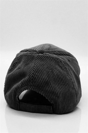 Womens Cord Hat Black Velcro Cap