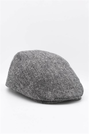 Mens Herringbone Grey Flat Cap Hat