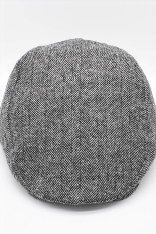Mens Herringbone Grey Flat Cap Hat
