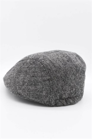 Mens Herringbone Grey Flat Cap Hat
